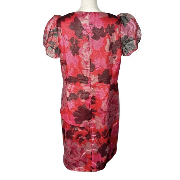 Theia Sybille Puff Sleeve Cocktail Mini Dress Metallic Shadow Peony Plus Size 16 - Picture 5 of 8